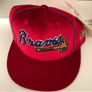 Never Used Atlanta Braves Baseball Hat Velvet Material Red Navy Blue Gold NWT